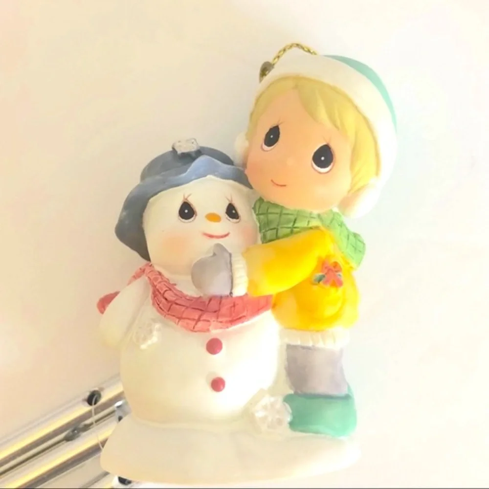 Precious Moments Christmas Wind Chime Girl Snowman Ceramic Figurine